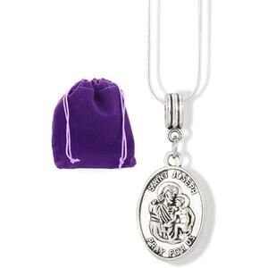 Saint Joseph Pray for Us Charm Snake Chain Necklace